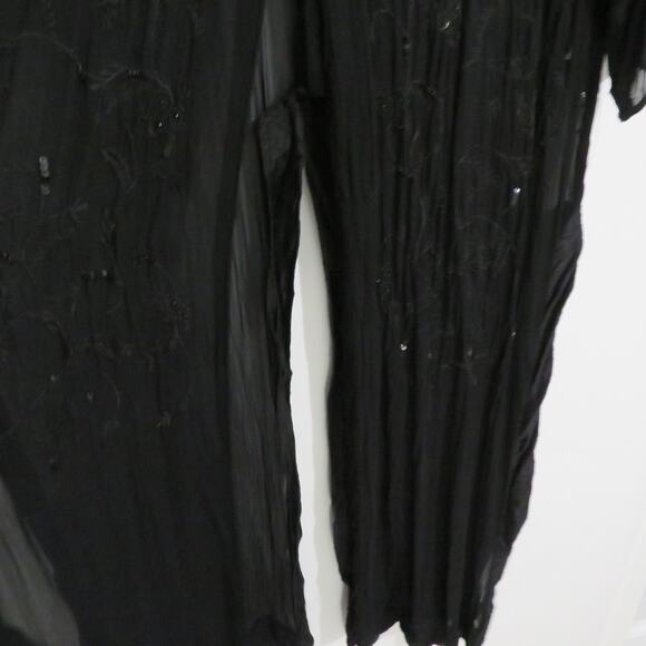 Womens Black Sheer Floral Embroidered Kimono with Sequins Long Sleeve - Picture 5 of 8